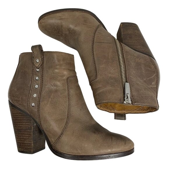 Coach Haven Studded Beige Leather Ankle Boots Heels Zipper Closure Size 7 - Picture 4 of 10